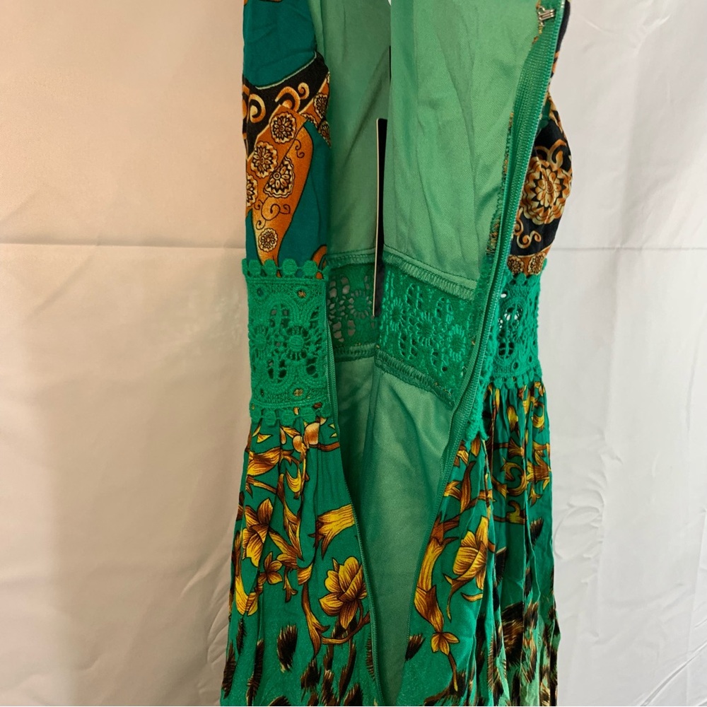 NWT Fashion Nova Holy Slit Spaghetti Strap Maxi Green Mixed Print Dress, size M - Picture 13 of 16